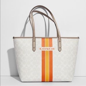 Coach Varsity Stripe City Zip Tote Purse